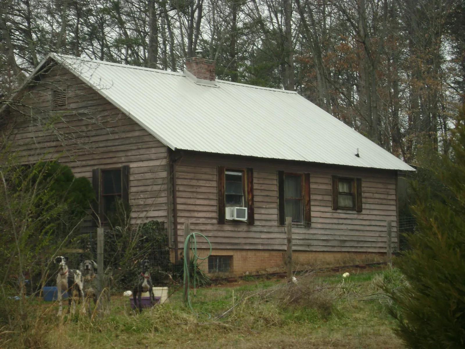 White metal roof on an old wood sided farmhouse, from a Metal Roof Installation job in Naches